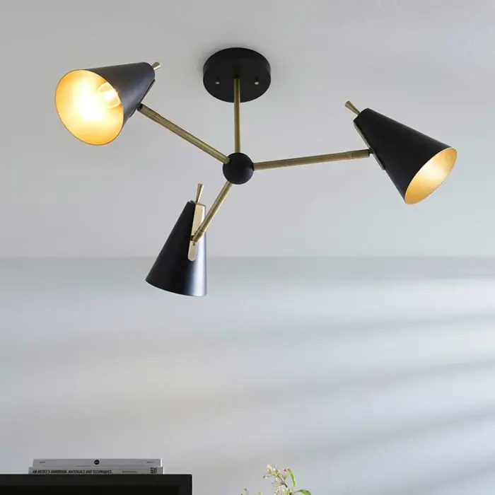 Modern matt black semi flush pendant ceiling light for living room, bedroom, dining room or hallway