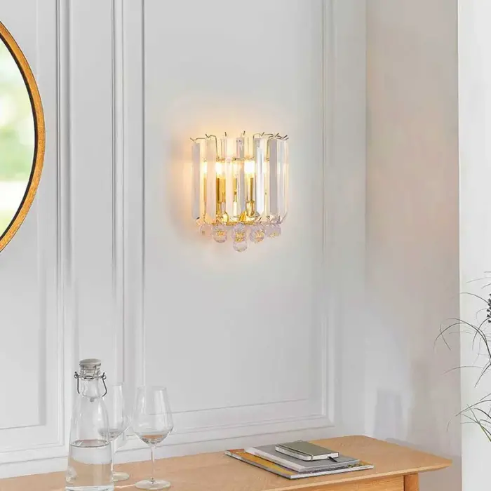 Brass Effect Crystal Droplets Wall Light