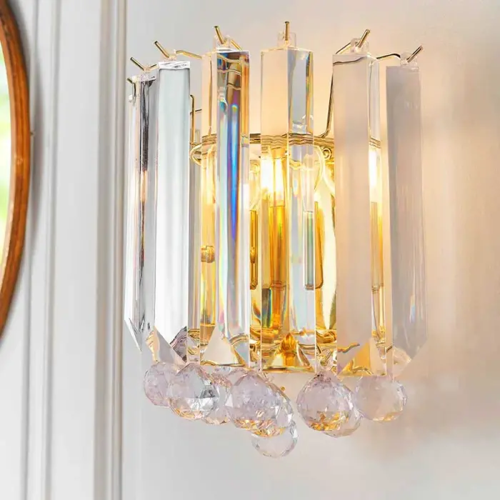 Brass Effect Crystal Droplets Wall Light