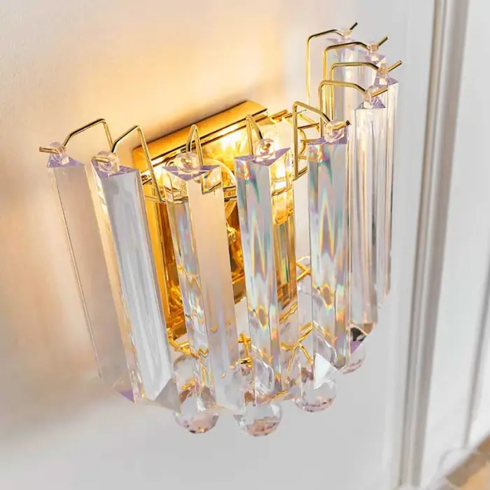 Brass Effect Crystal Droplets Wall Light