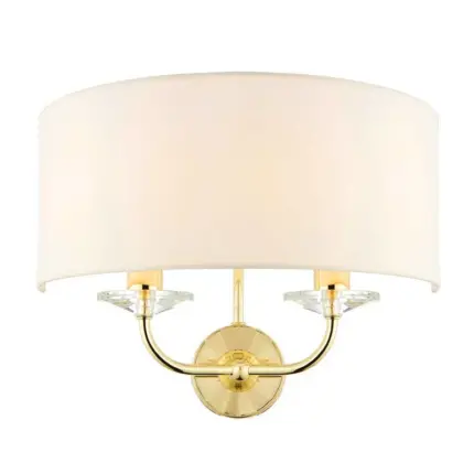 Brass White Shade Twin Wall Light