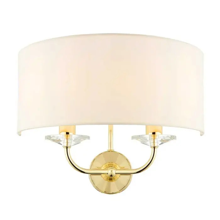 Brass White Shade Twin Wall Light