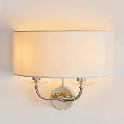 Bright Nickel White Shade Twin Wall Light