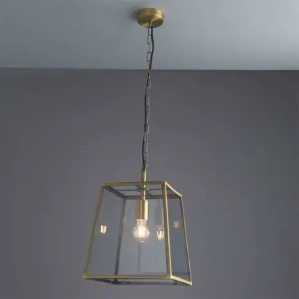 Antique Brass Glass Box Pendant Light