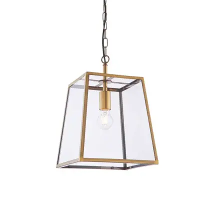 Antique Brass Glass Box Pendant Light