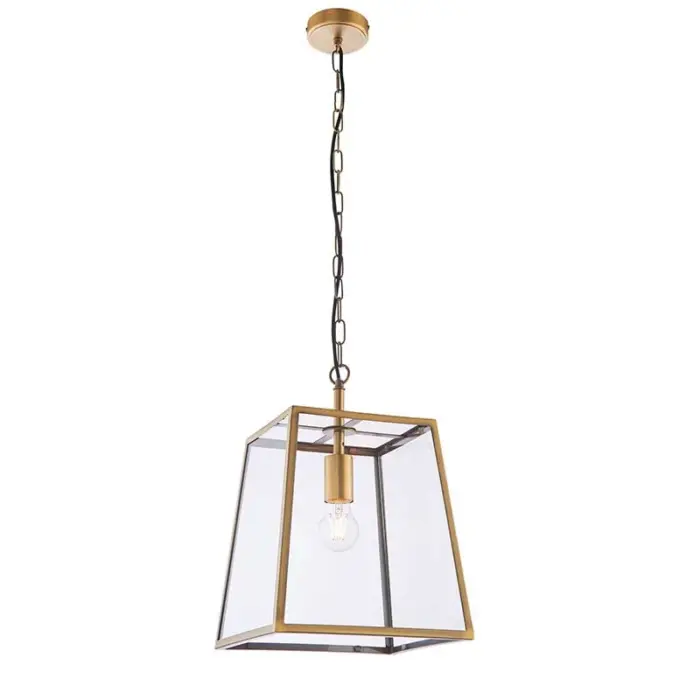 Antique Brass Glass Box Pendant Light