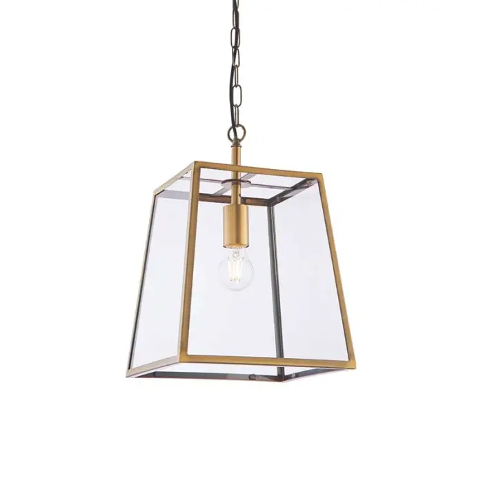 Antique Brass Glass Box Pendant Light