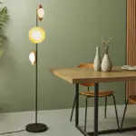 Gold & Black Dish Floor Lamp With Pebble Shaped Glass