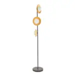 Gold & Black Dish Floor Lamp With Pebble Shaped Glass