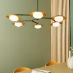 Gold & Black Dish Pendant Light With Pebble Shaped Glass