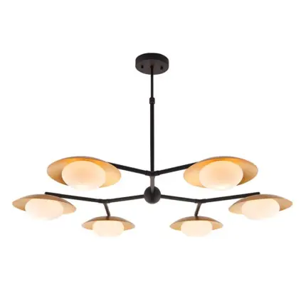 Gold & Black Dish Pendant Light With Pebble Shaped Glass