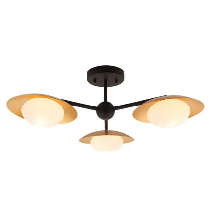 Gold & Black Dish Semi Flush Ceiling Pendant Light