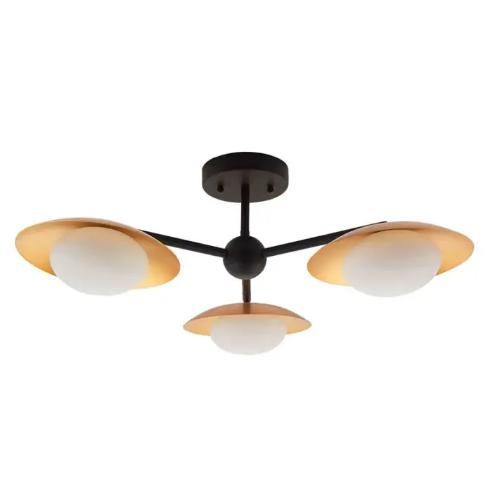 Gold & Black Dish Semi Flush Ceiling Pendant Light