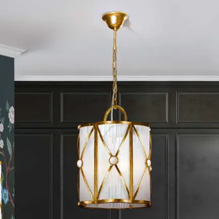 Gold Leaf White Thread Shade Pendant Light