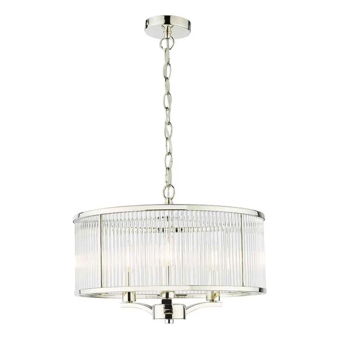 Polished Nickel Rodded Drum Glass Pendant Light