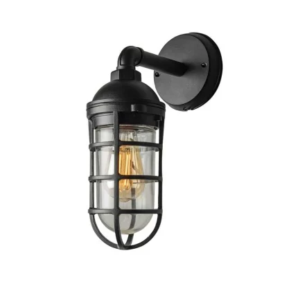 Black Cage Clear Glass Outdoor Wall Light