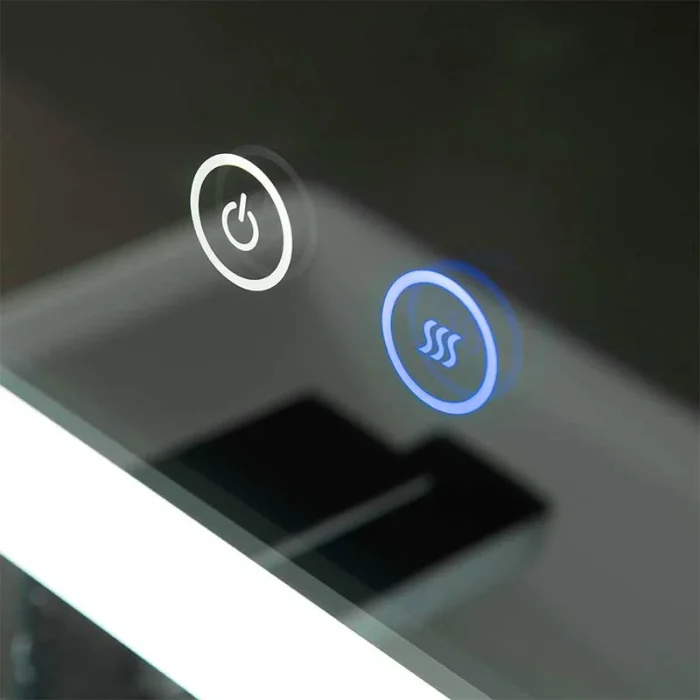 LED CCT Portrait Bathroom Mirror Buttons Close Up