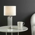 Polished Nickel Rechargeable Table Lamp With White Shade