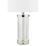 Polished Nickel Rechargeable Table Lamp With White Shade