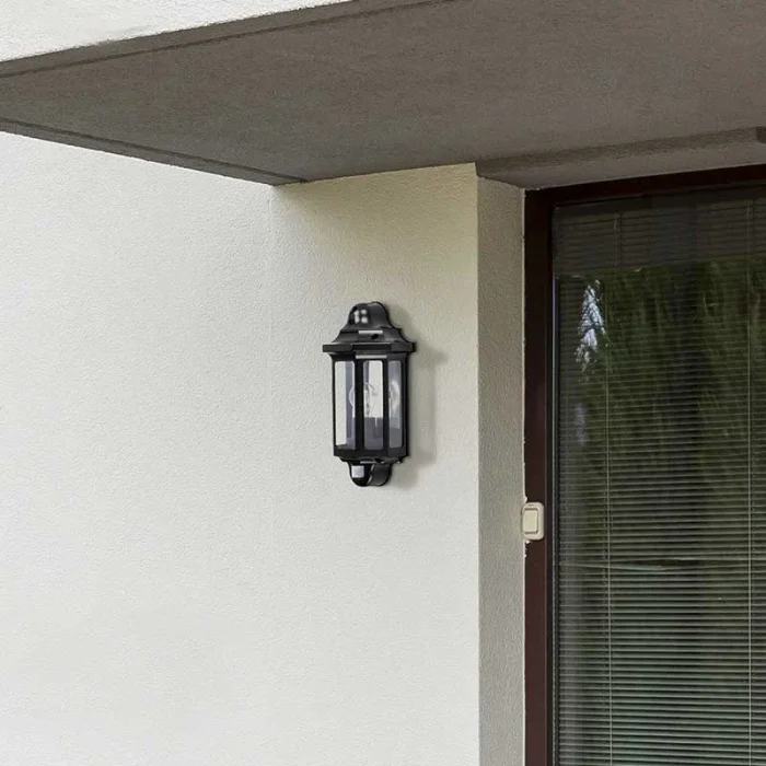 Satin Black Outdoor Wall Light With PIR Sensor