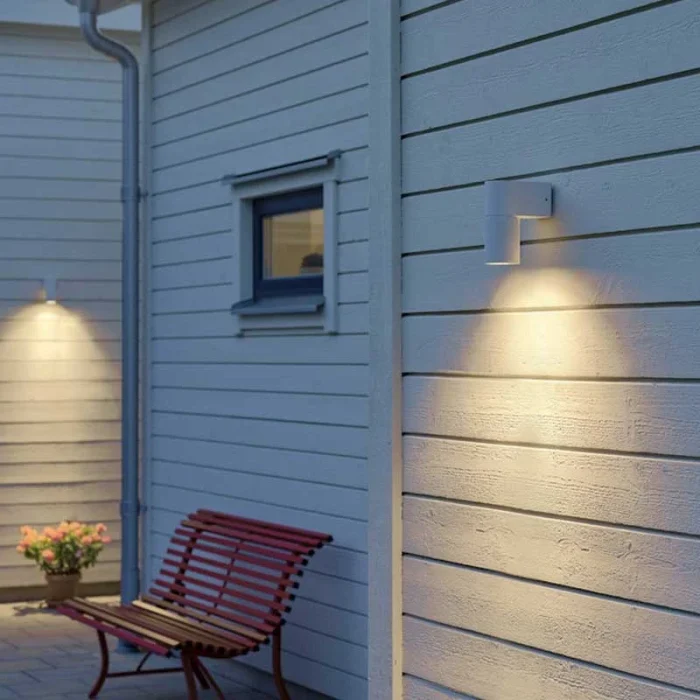 White down outdoor wall light for patio, entrance and garden areas