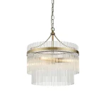 3 light pendant light in antique brass finish with clear glass