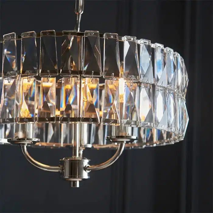 3 light pendant light in bright nickel finish with clear glass