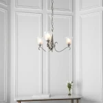 3 light pendant light in polished nickel finish with art deco glass shades