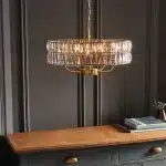 5 light pendant light in antique brass finish with clear glass