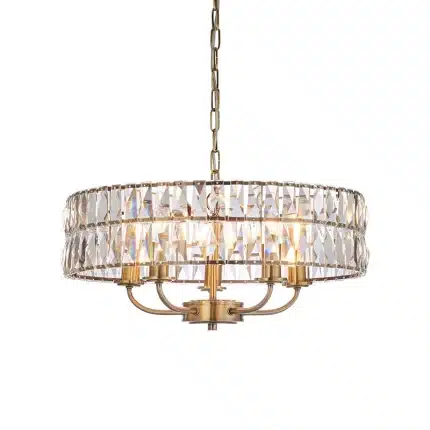 5 light pendant light in antique brass finish with clear glass