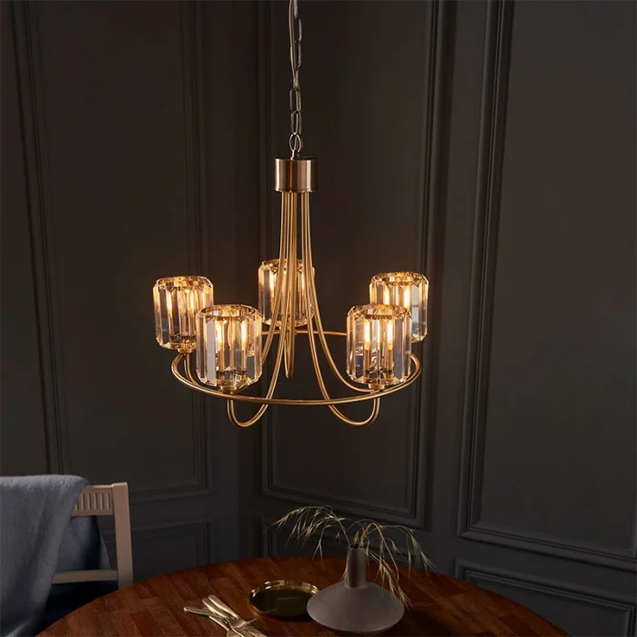 5 light pendant light in antique brass plated finish