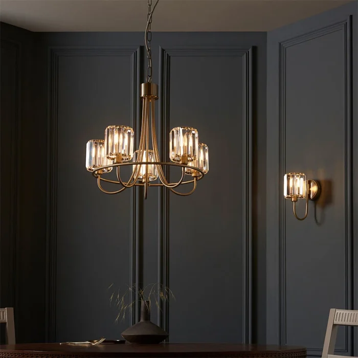 5 light pendant light in antique brass plated finish