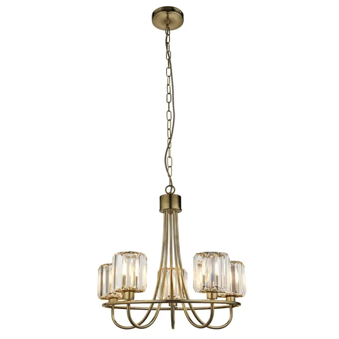 5 light pendant light in antique brass plated finish