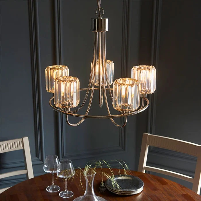 5 light pendant light in bright plated nickel finish