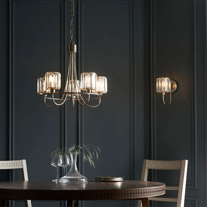 5 light pendant light in bright plated nickel finish