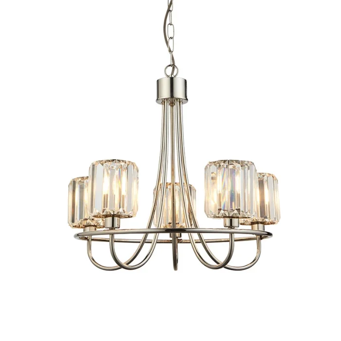 5 light pendant light in bright plated nickel finish