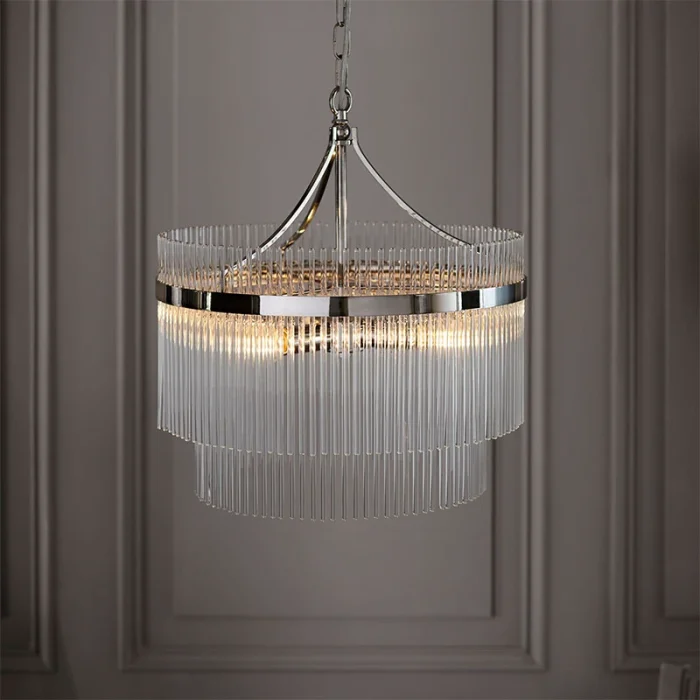 5 light pendant light in polished nickel finish with clear glass