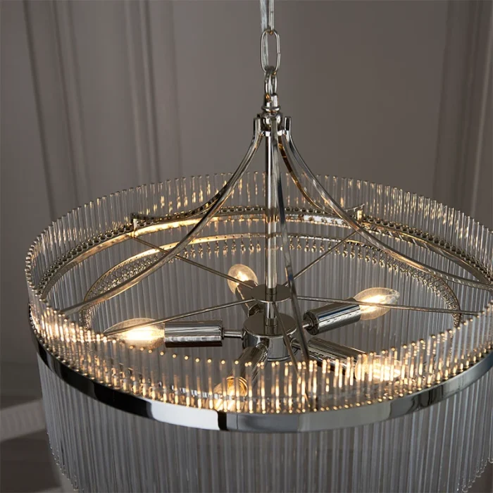 5 light pendant light in polished nickel finish with clear glass