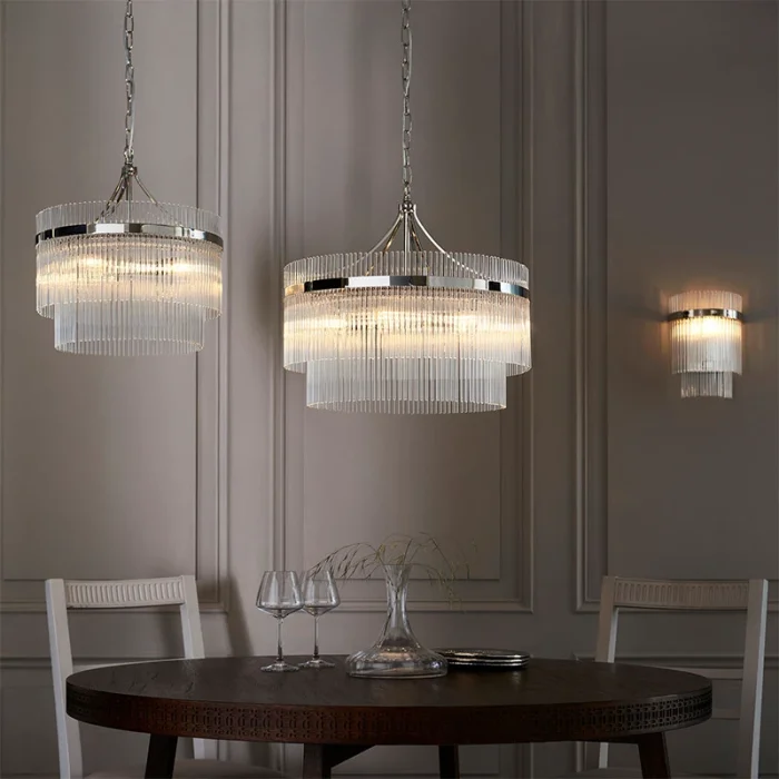 5 light pendant light in polished nickel finish with clear glass