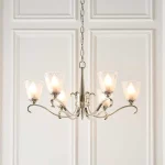 6 light pendant lights in polished nickel finish with art deco glass shades