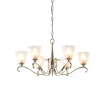 6 light pendant lights in polished nickel finish with art deco glass shades