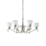 6 light pendant lights in polished nickel finish with art deco glass shades