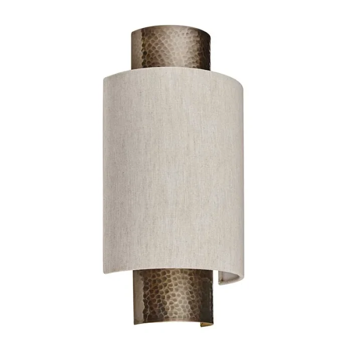 Wall light in aged bronze finish with natural fabric shade