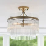 Semi flush design pendant ceiling light in antique brass finish with clear glass