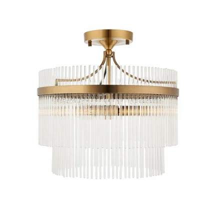 Semi flush design pendant ceiling light in antique brass finish with clear glass