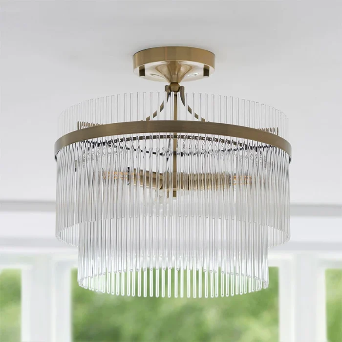 Semi flush design pendant ceiling light in antique brass finish with clear glass