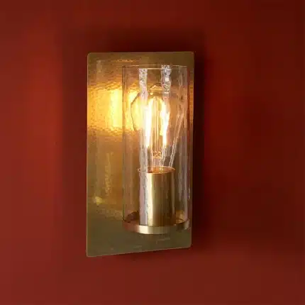 Brass hammered wall light clear glass shade