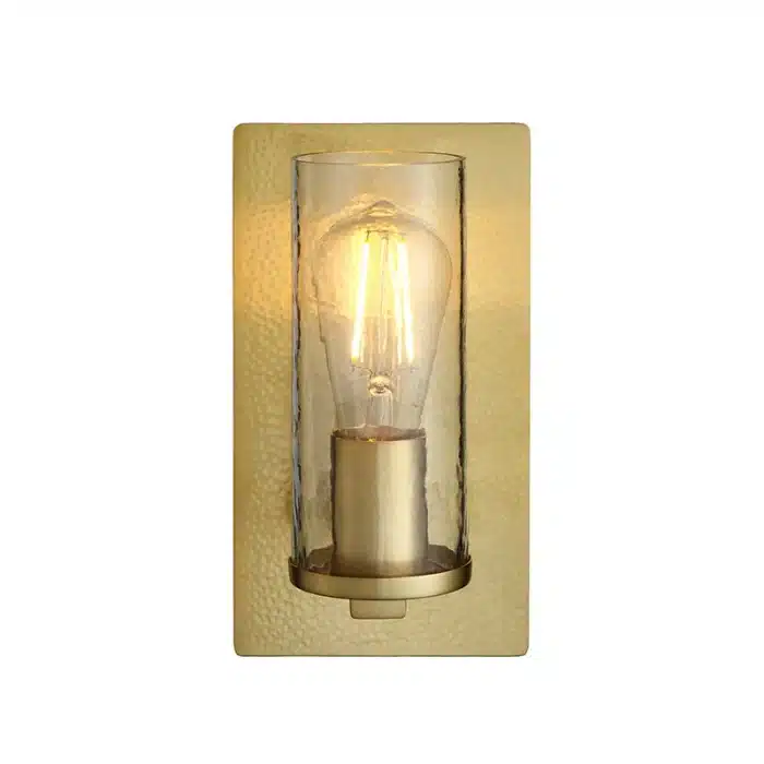 Brass hammered wall light clear glass shade