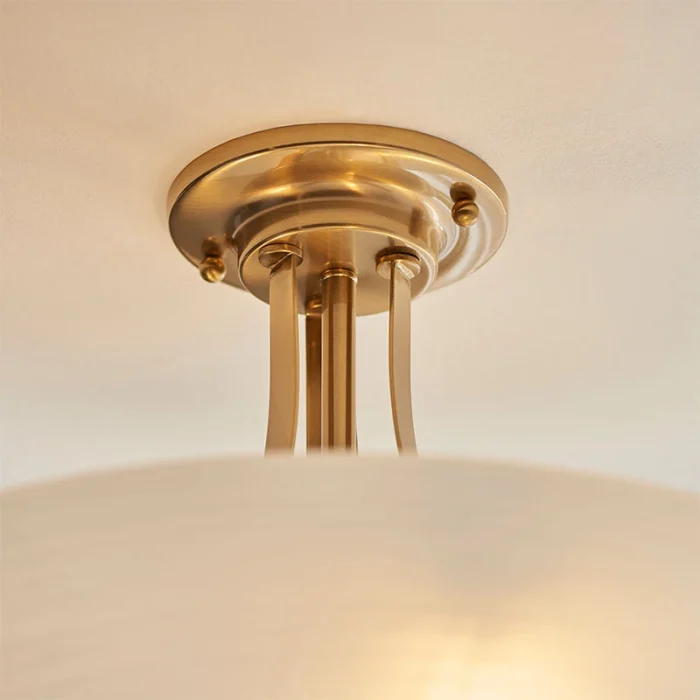 Semi flush design ceiling light in brushed aged brass finish