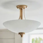 Semi flush design ceiling light in brushed aged brass finish